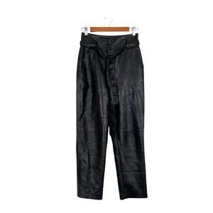 Aritzia Wilfred Womens Black Faux Leather Belted Paperbag Tapered Pants Size 2